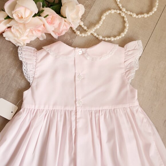 Pink Smocked Lace Dress Set Embroidery Vintage Feltman Brothers 3 Months - Picture 3 of 5